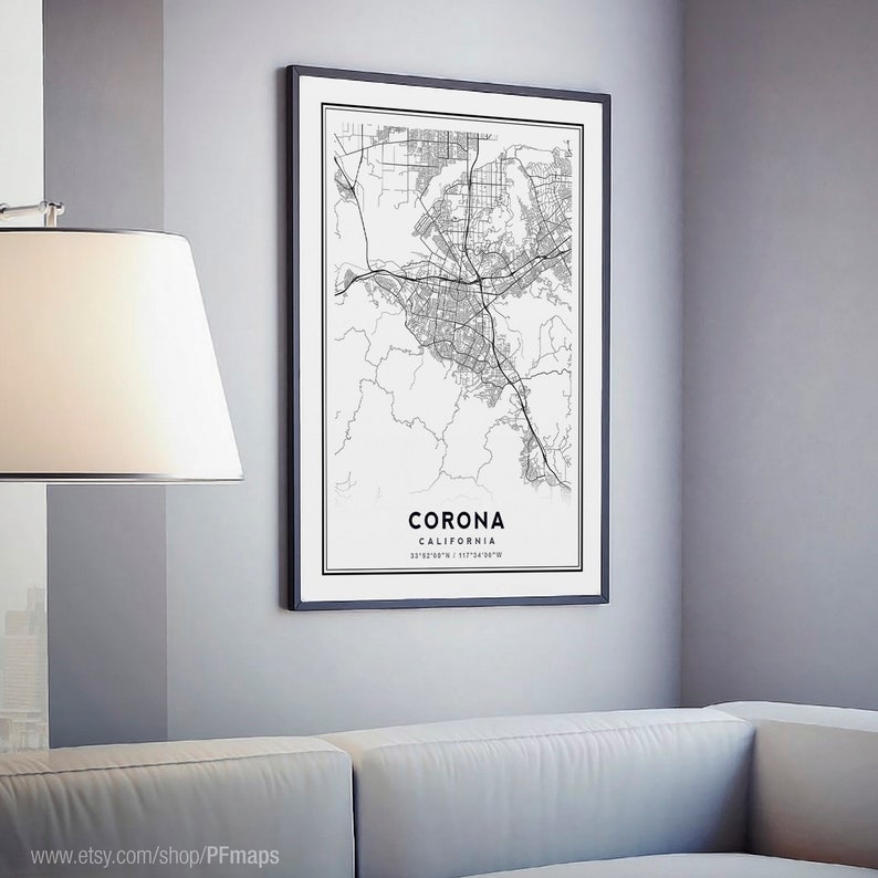 Corona Art Corona California Map Map of Corona Corona black and white map Minimalist Map Corona CA Print Corona Poster