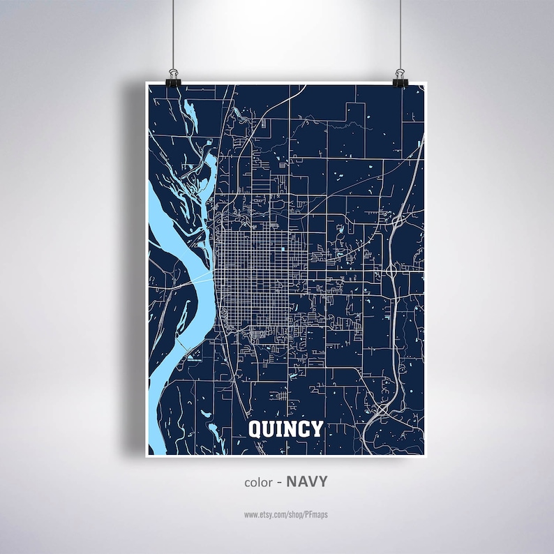 Quincy Map Print Quincy City Map Illinois IL USA Map Poster Etsy