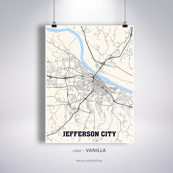 Jefferson City Mo Street Map Jefferson City Map Print, Jefferson City Map, Missouri Mo Usa Map Poster, Jefferson  City Wall Art, City Street Road Map