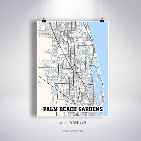 Palm Beach Gardens Map Print Palm Beach Gardens City Map Etsy