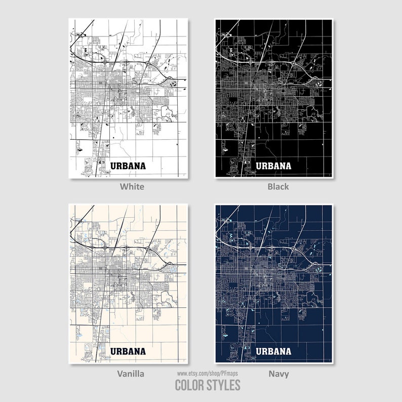 Urbana Map Print Urbana City Map Illinois IL USA Map Poster Etsy