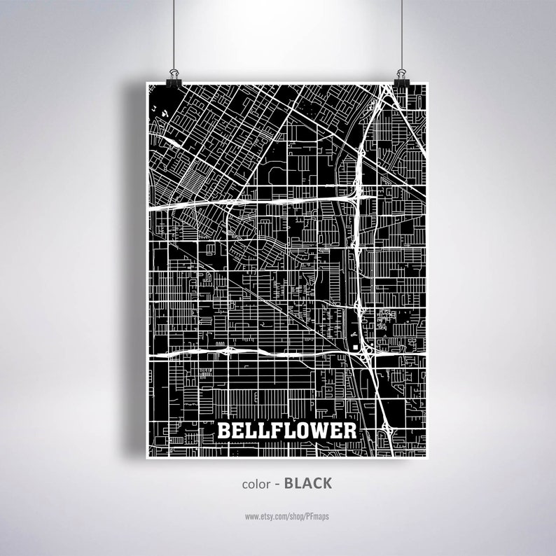 Bellflower Map Print Bellflower City Map California CA USA Etsy