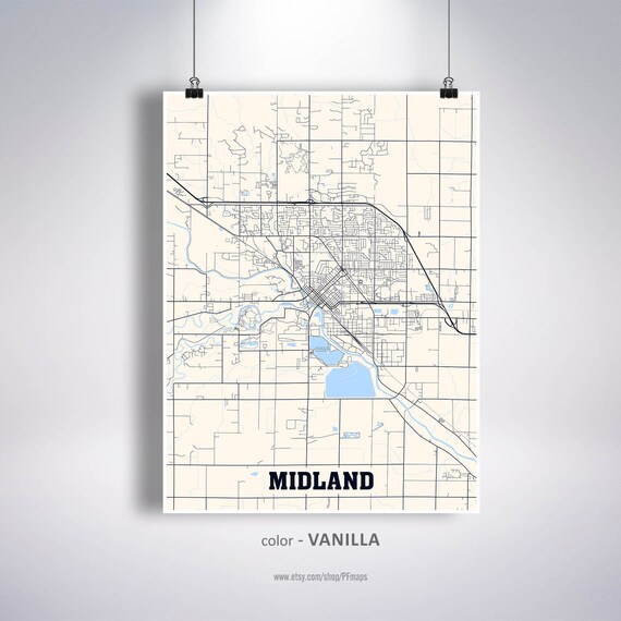Midland Map Print Midland City Map Michigan MI USA Map Etsy