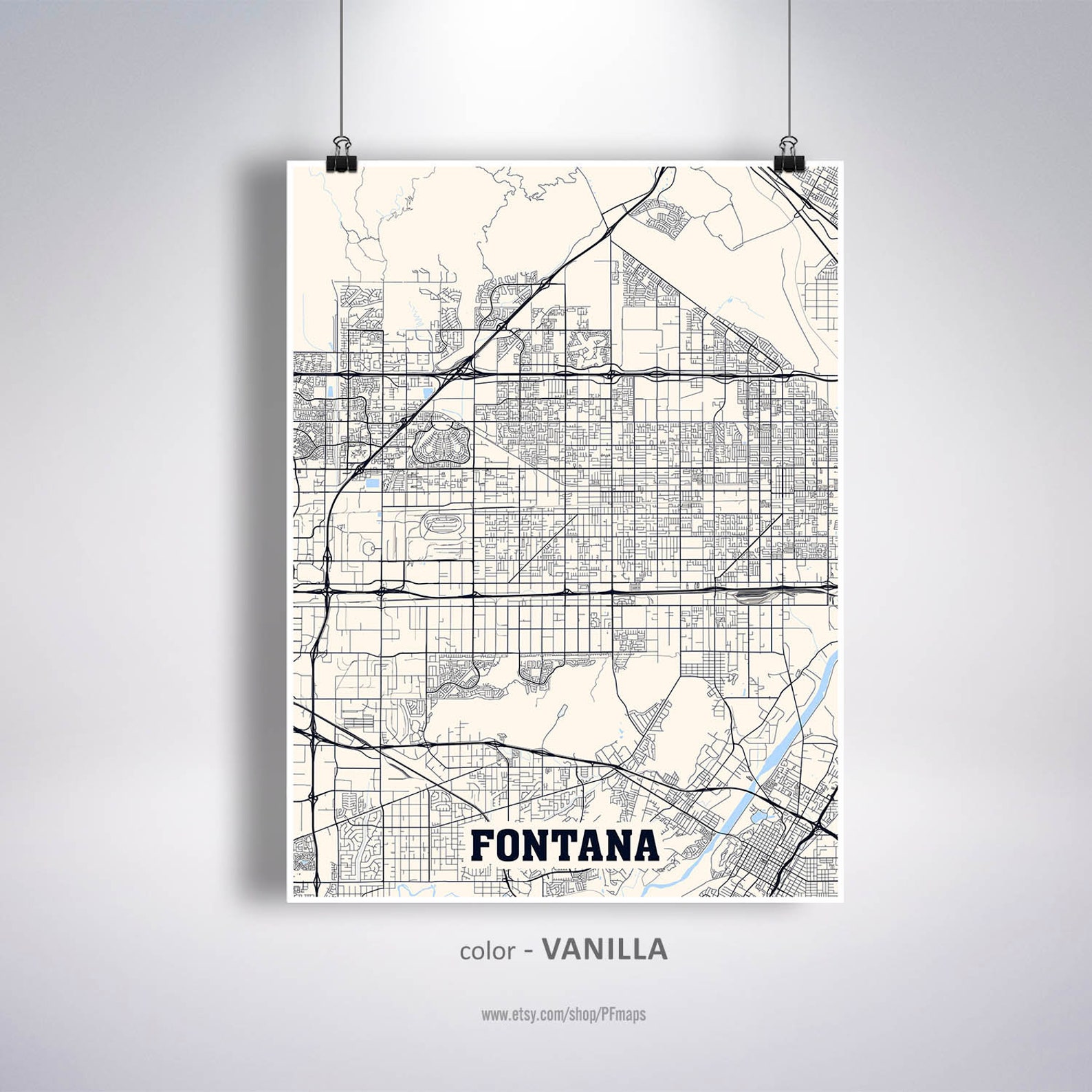 Fontana Map Print Fontana City Map California CA USA Map  Etsy