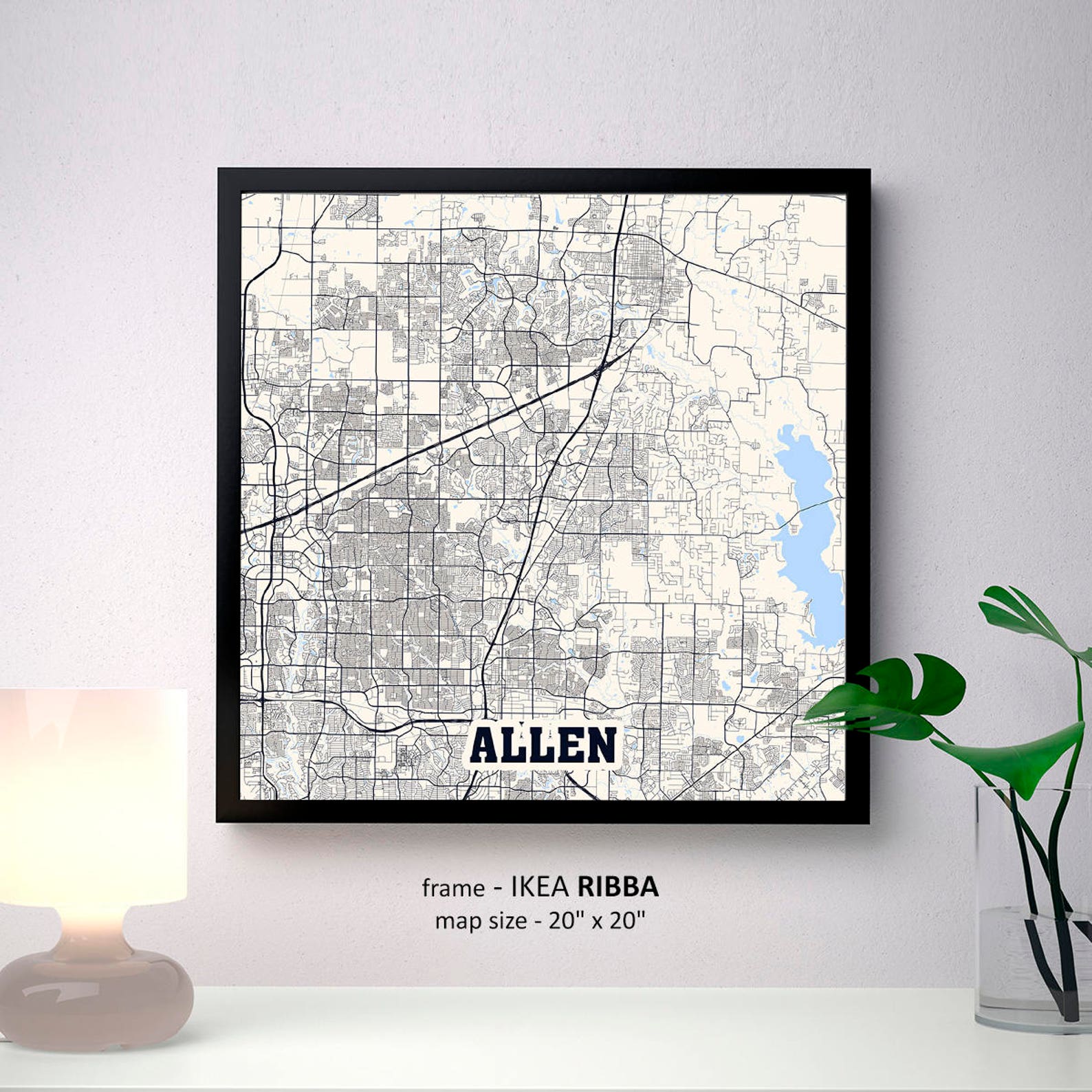 Allen Texas Map Print Allen Square Map Poster Allen Wall Etsy