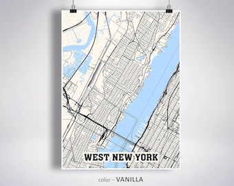 West New York Map Print, West New York City Map, New Jersey NJ USA Map Poster, West New York Wall Art, City Street Road Map