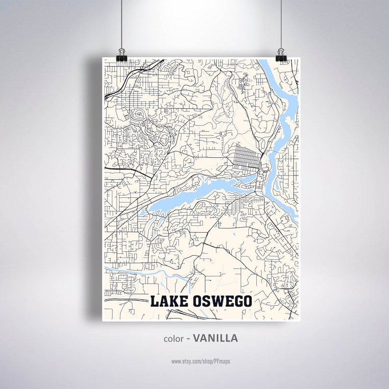 Lake Oswego Map Print Lake Oswego City Map Oregon OR USA Map Etsy