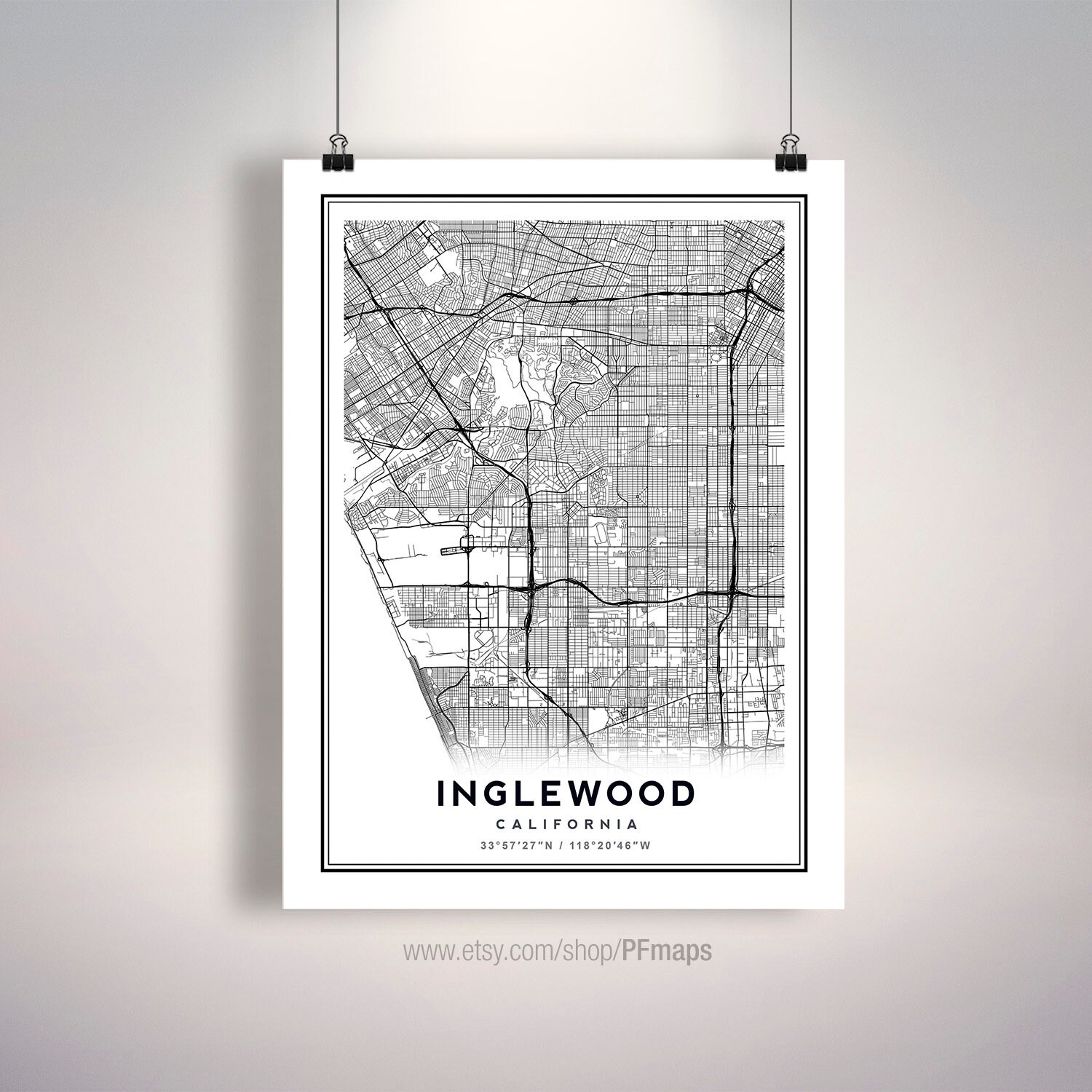 Inglewood California Map Minimalist Map Inglewood CA Print Etsy