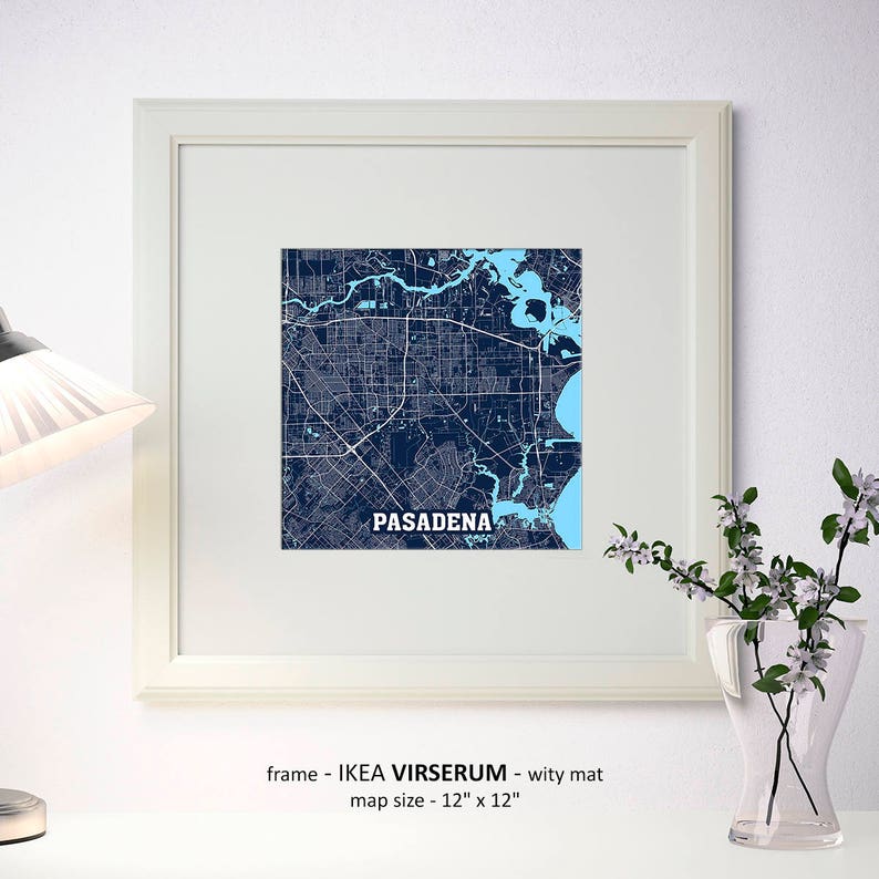 Pasadena Texas Map Print Pasadena Square Map Poster Pasadena Etsy