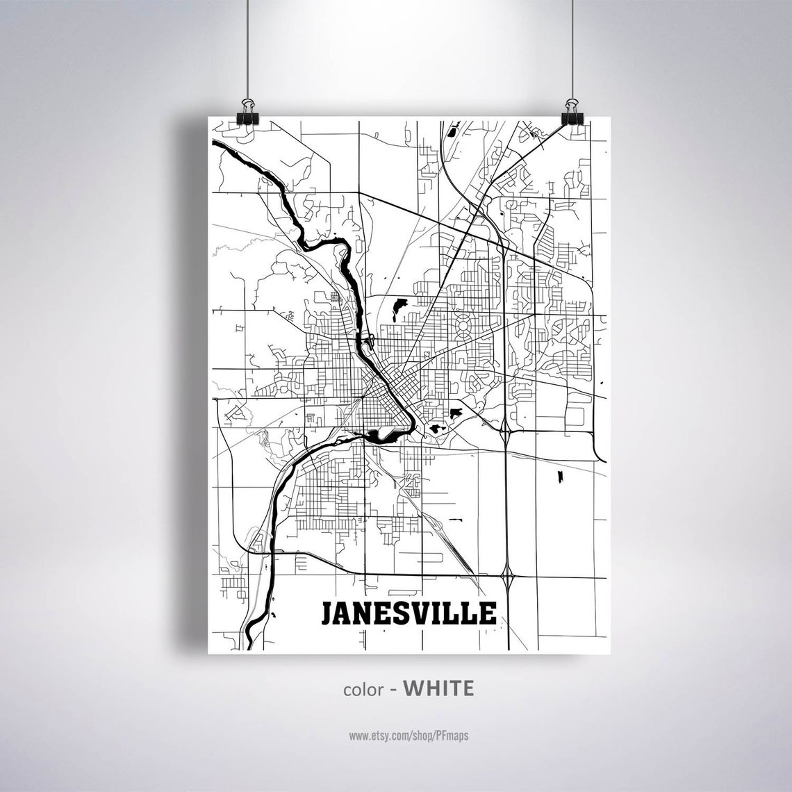 Janesville Map Print Janesville City Map Wisconsin WI USA  Etsy