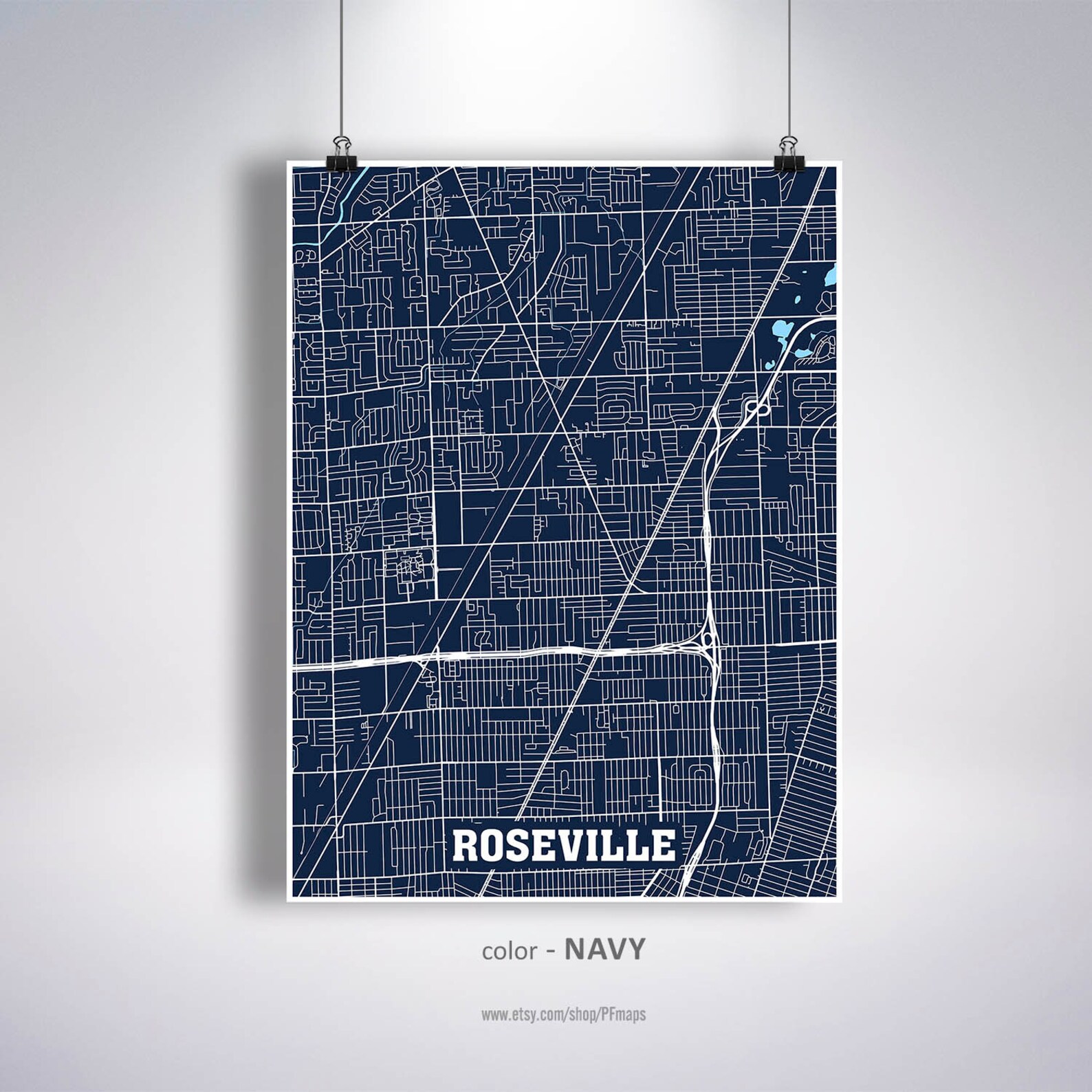 Roseville Map Print Roseville City Map Michigan MI USA Map Etsy