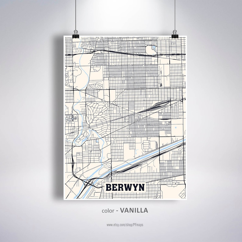 Berwyn Map Print Berwyn City Map Illinois IL USA Map Poster Etsy