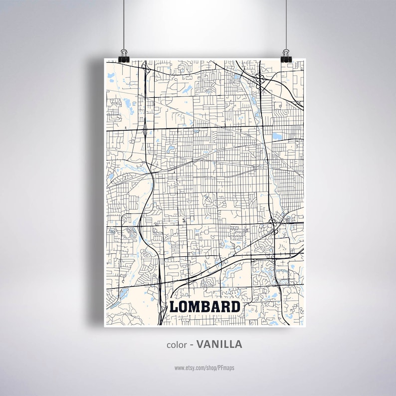 Lombard Map Print Lombard City Map Illinois IL USA Map  Etsy