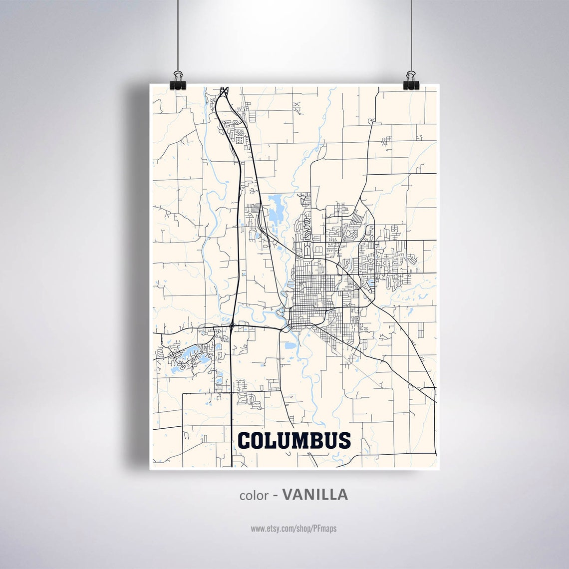 Columbus Map Print Columbus City Map Indiana IN USA Map | Etsy