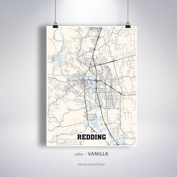 Street Map Of Redding California Redding Map Print Redding City Map California Ca Usa Map | Etsy Denmark