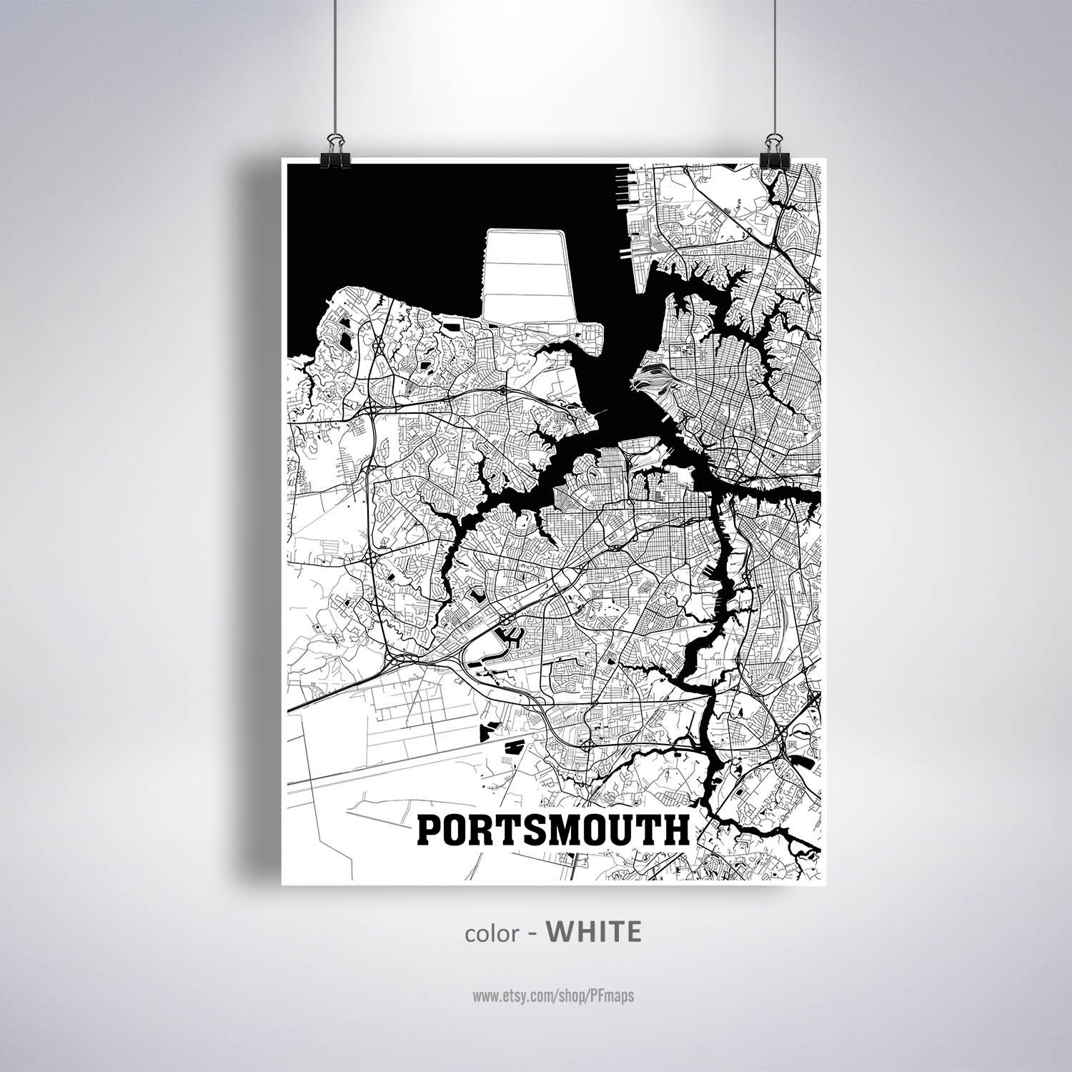 Portsmouth Map Print Portsmouth City Map Virginia VA USA Map Etsy