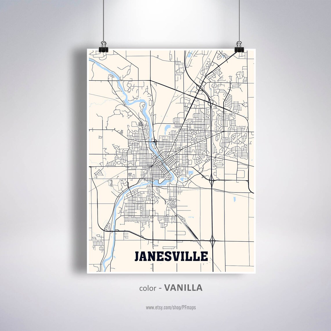 Janesville Map Print Janesville City Map Wisconsin WI USA  Etsy