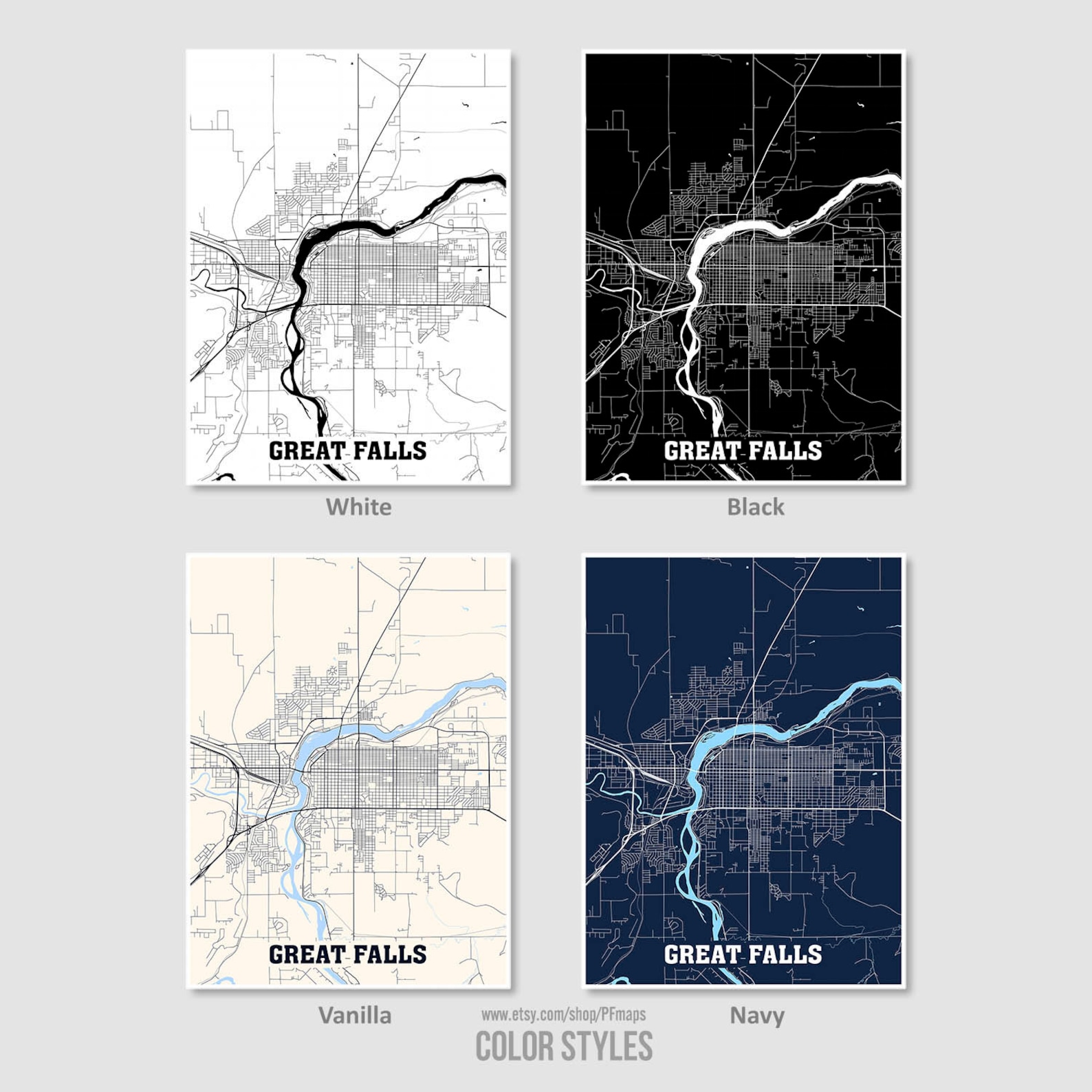 Great Falls Map Print Great Falls City Map Montana MT USA | Etsy