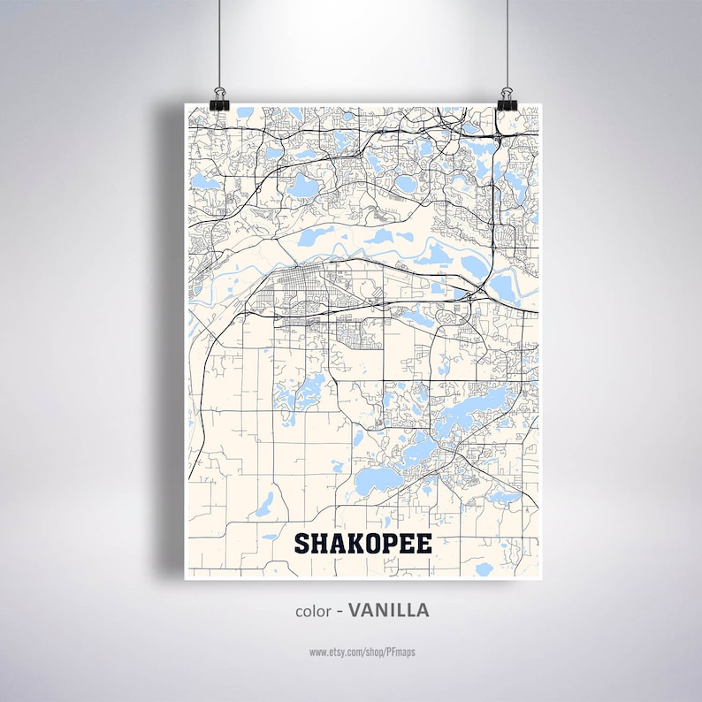 Shakopee City Map City Street Road Map Shakopee Wall Art Minnesota MN USA Map Poster Shakopee Map Print