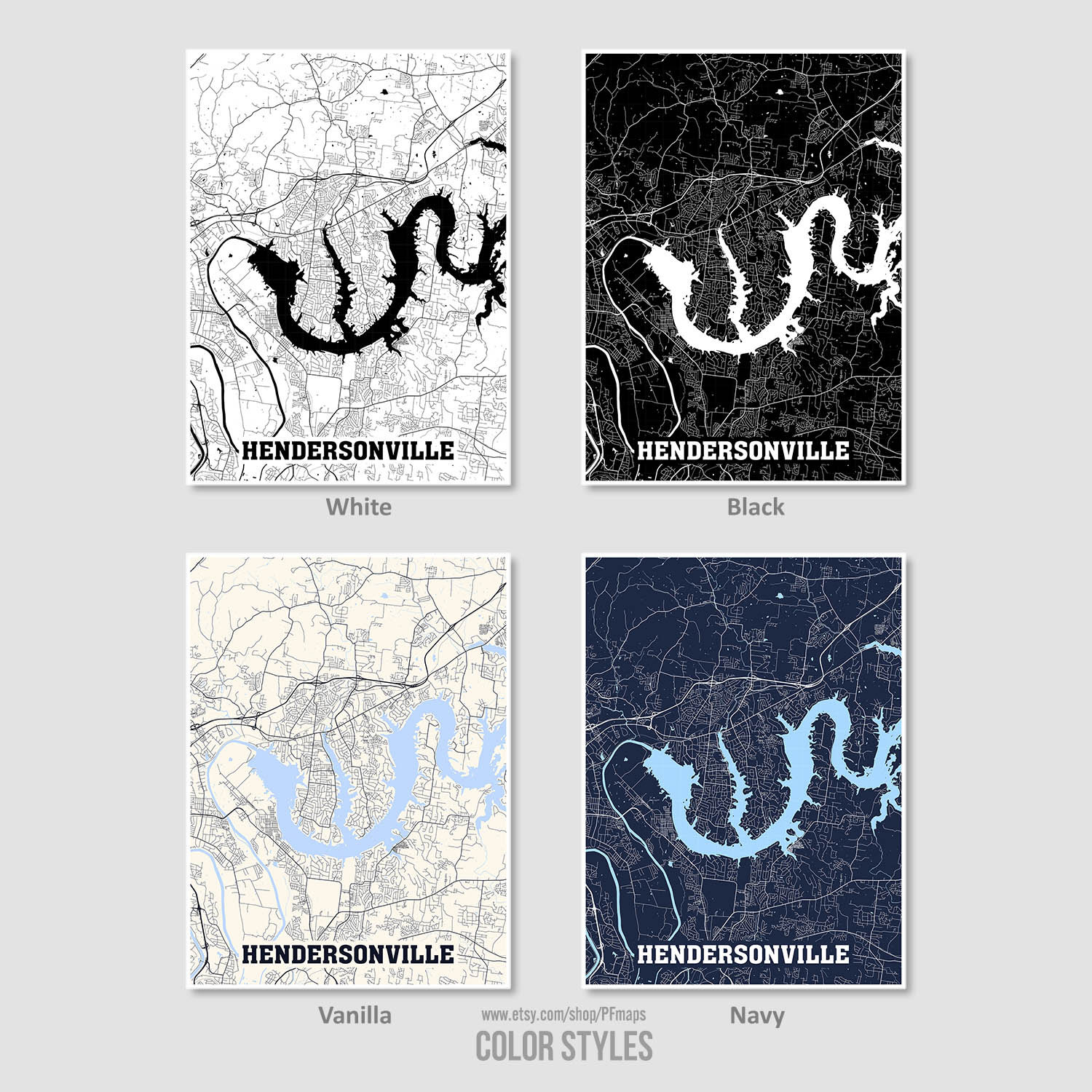 Hendersonville Map Print Hendersonville City Map Tennessee Etsy