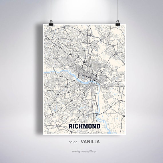 Art & Collectibles Digital Prints Gift Map of Richmond Virginia Retro