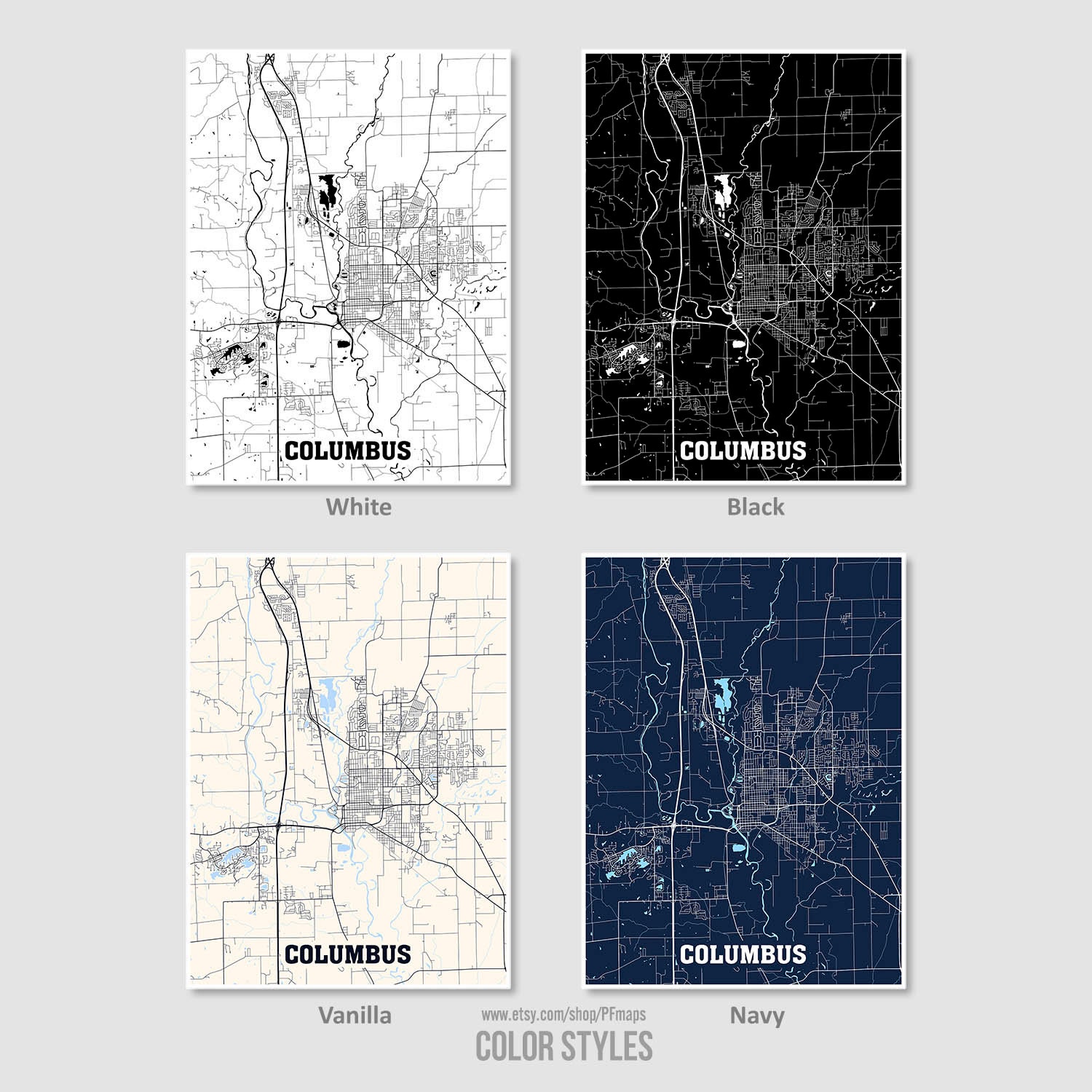 Columbus Map Print Columbus City Map Indiana IN USA Map | Etsy
