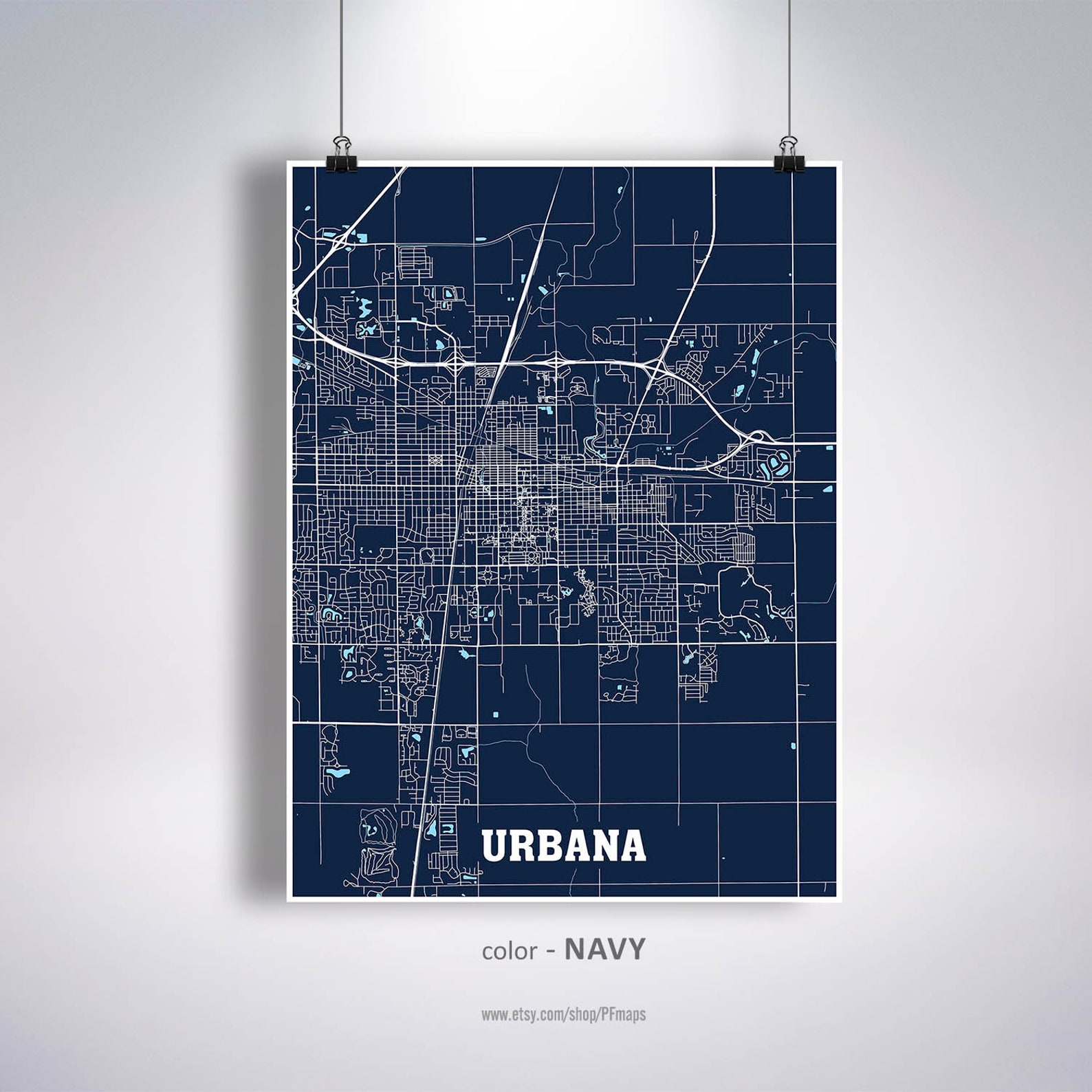 Urbana Map Print Urbana City Map Illinois IL USA Map Poster Etsy