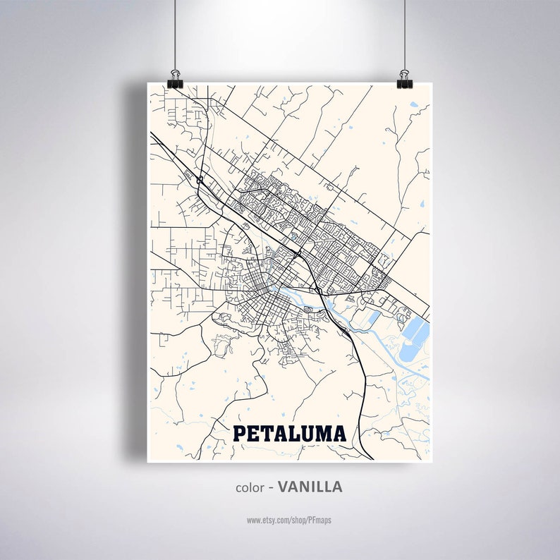 Petaluma Map Print Petaluma City Map California CA USA Map | Etsy