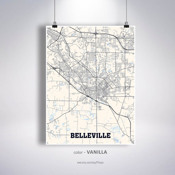 Belleville Map Print Belleville City Map Illinois IL USA Map Etsy