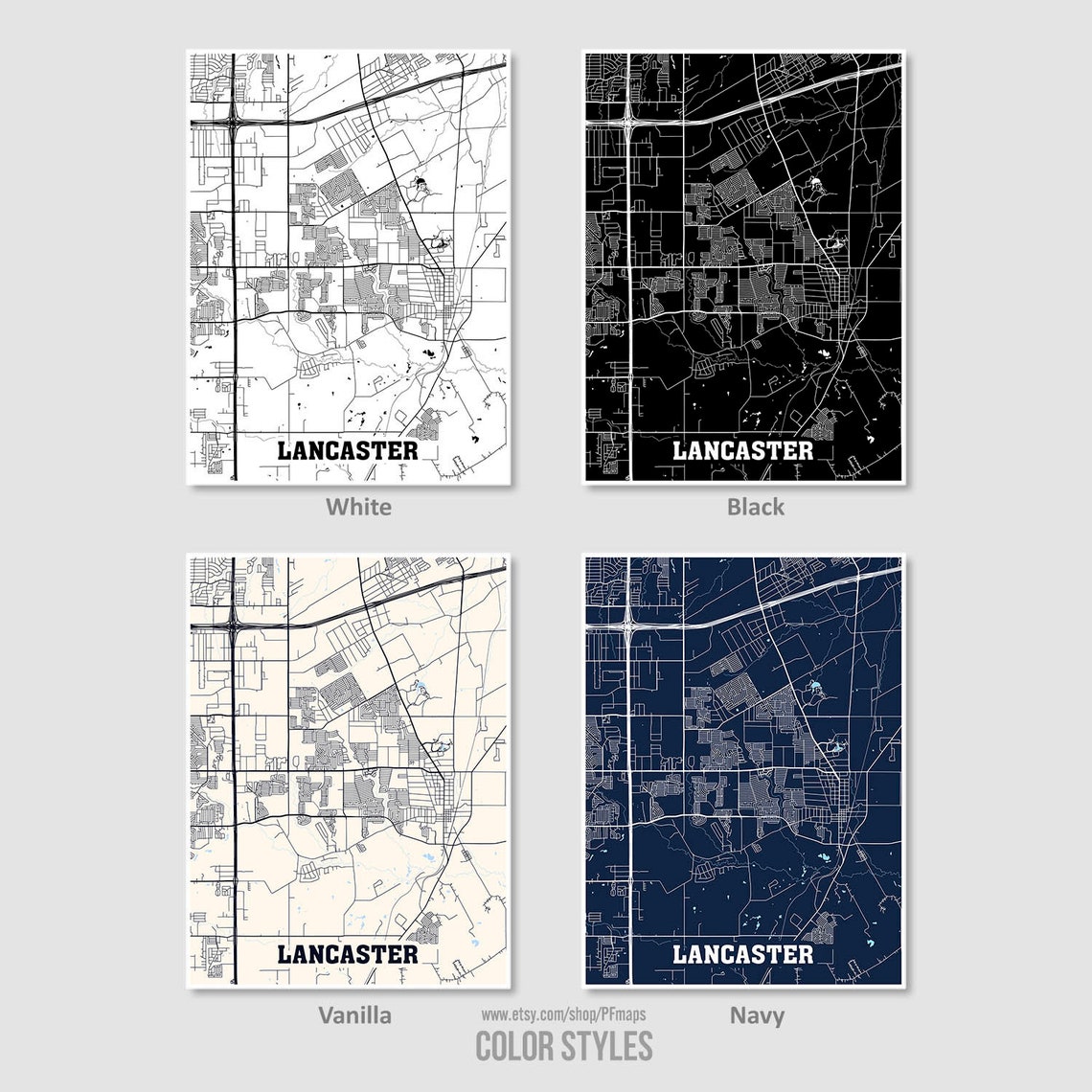Lancaster Map Print Lancaster City Map Texas TX USA Map Etsy