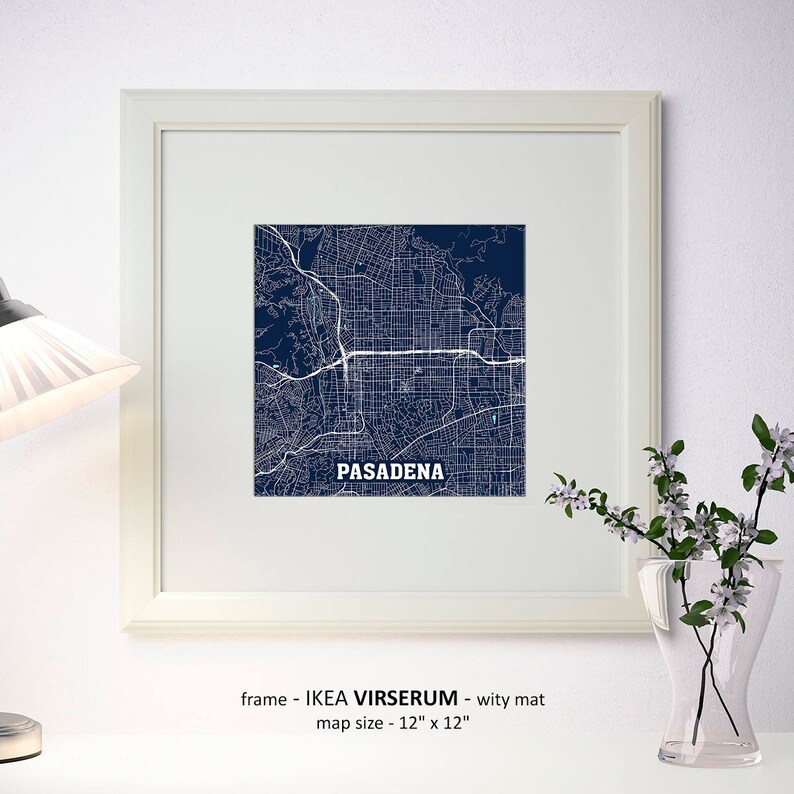 Pasadena Square Map Poster Pasadena Wall Art Custom Personalized map Pasadena gift Pasadena California Map Print