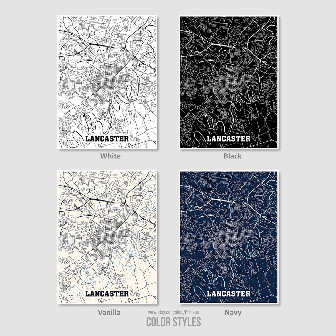 Lancaster Map Print Lancaster City Map Pennsylvania PA USA - Etsy