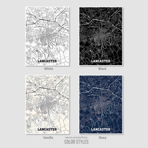Lancaster Map Print, Lancaster City Map, Pennsylvania PA USA Map Poster, Lancaster Wall Art ...