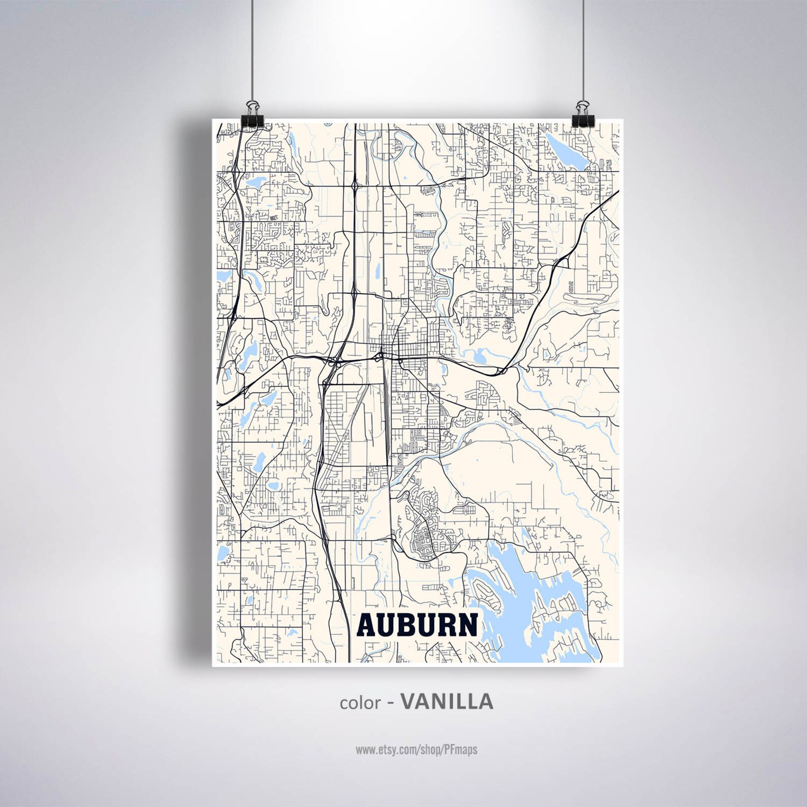 Auburn Map Print Auburn City Map Washington WA USA Map  Etsy