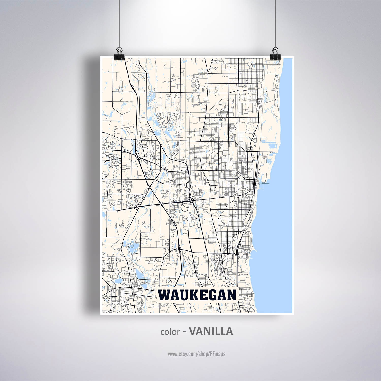 Waukegan Map Print Waukegan City Map Illinois IL USA Map Etsy