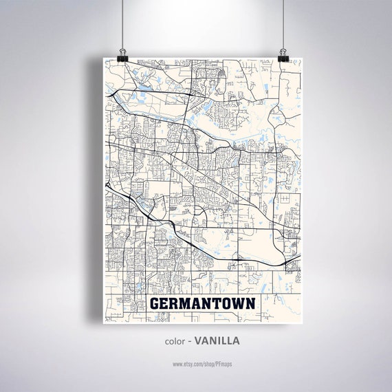 Germantown Map Print Germantown City Map Tennessee Tn Usa Etsy