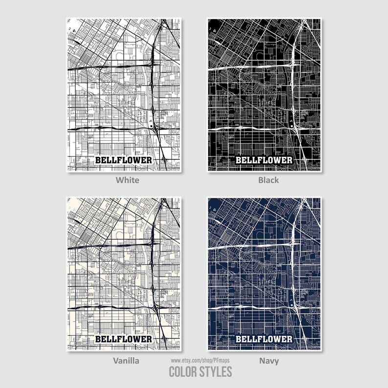 Bellflower Map Print Bellflower City Map California CA USA Etsy