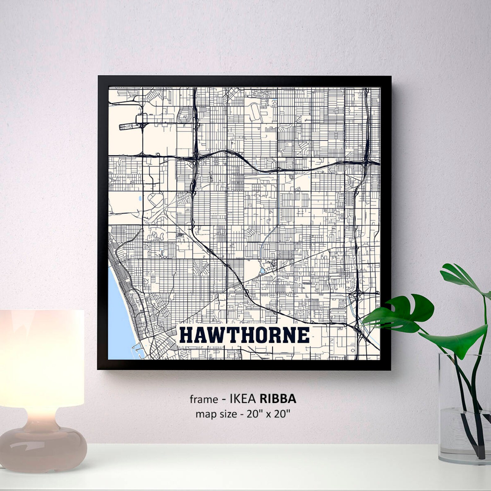Hawthorne California Map Print Hawthorne Square Map Poster Etsy
