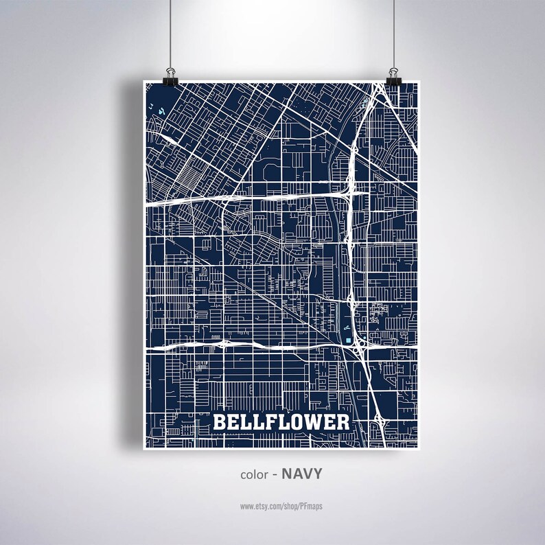Bellflower Map Print Bellflower City Map California CA USA Etsy