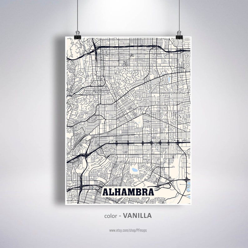 Alhambra Map Print Alhambra City Map California CA USA Map Etsy