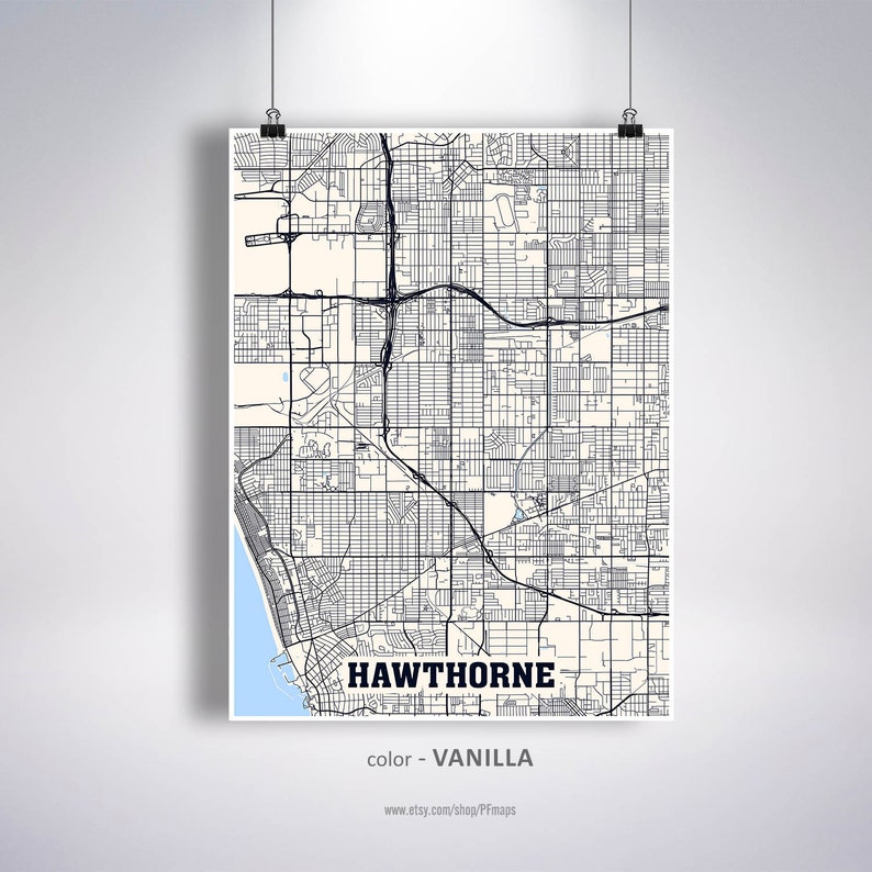 Hawthorne Map Print Hawthorne City Map California CA USA Map Etsy