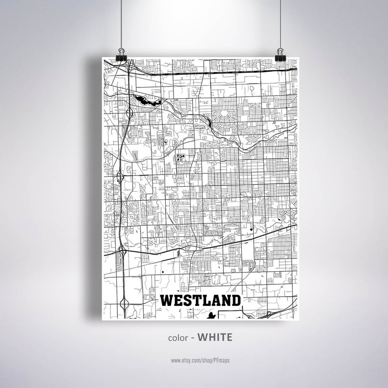 Westland Map Print Westland City Map Michigan MI USA Map Etsy