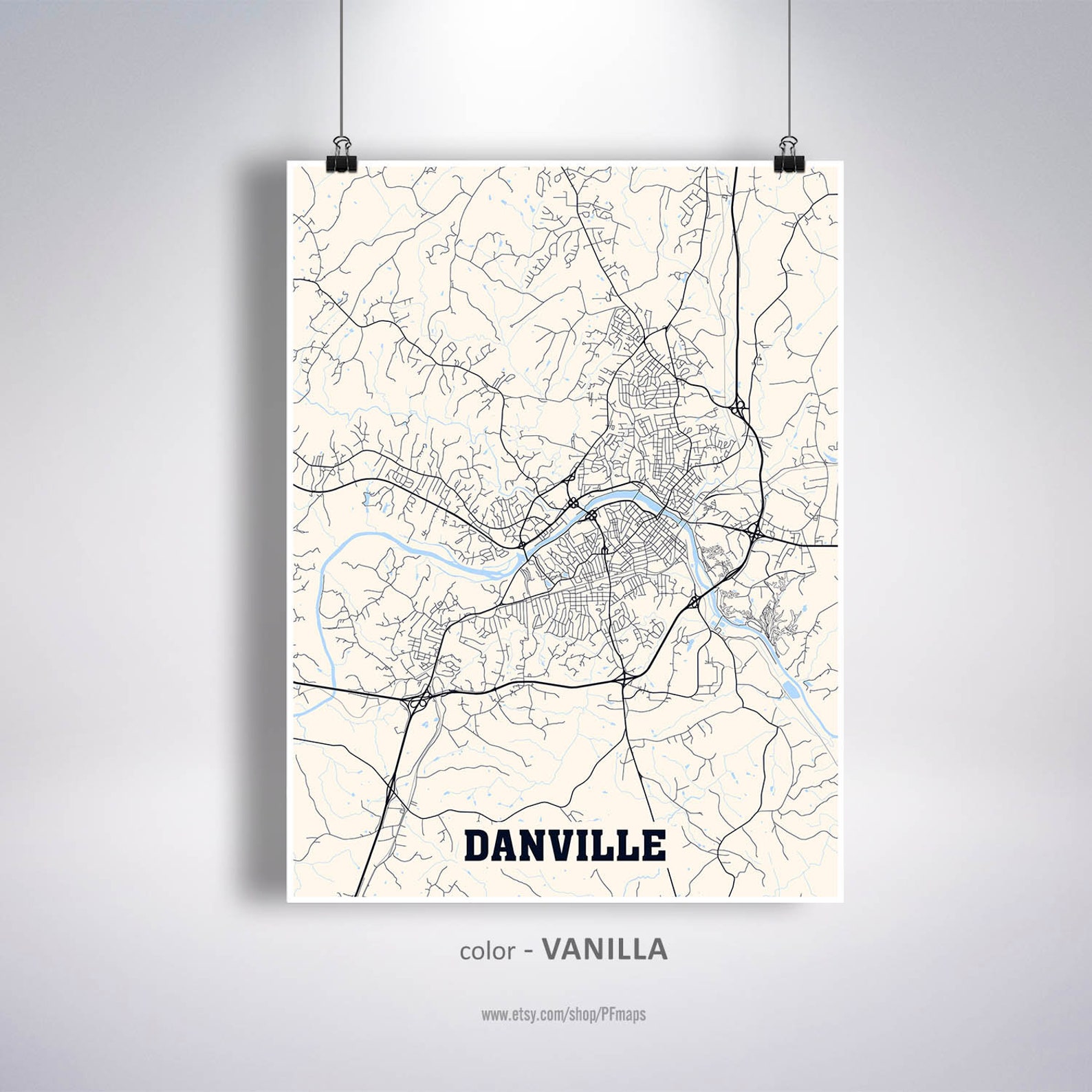 Danville Map Print Danville City Map Virginia VA USA Map Etsy