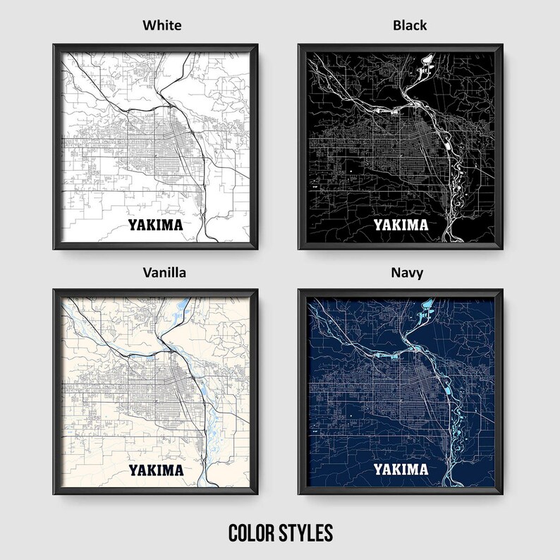 Yakima Washington Map Print Yakima Square Map Poster Yakima Etsy