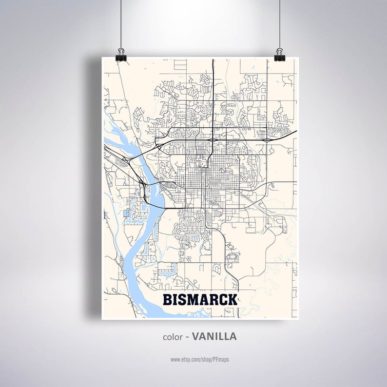 Bismarck Map Print Bismarck City Map North Dakota ND USA Map Etsy
