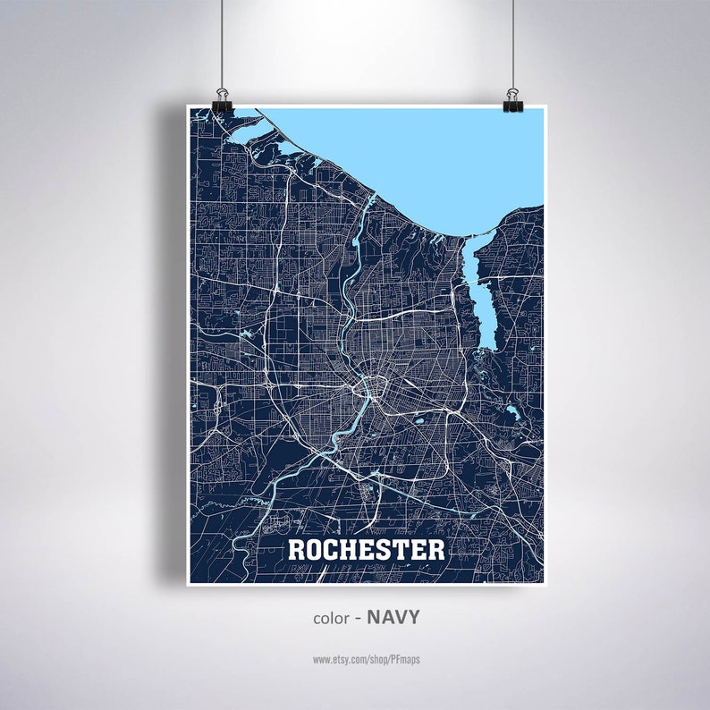 Rochester Map Print Rochester City Map New York NY USA Map Etsy