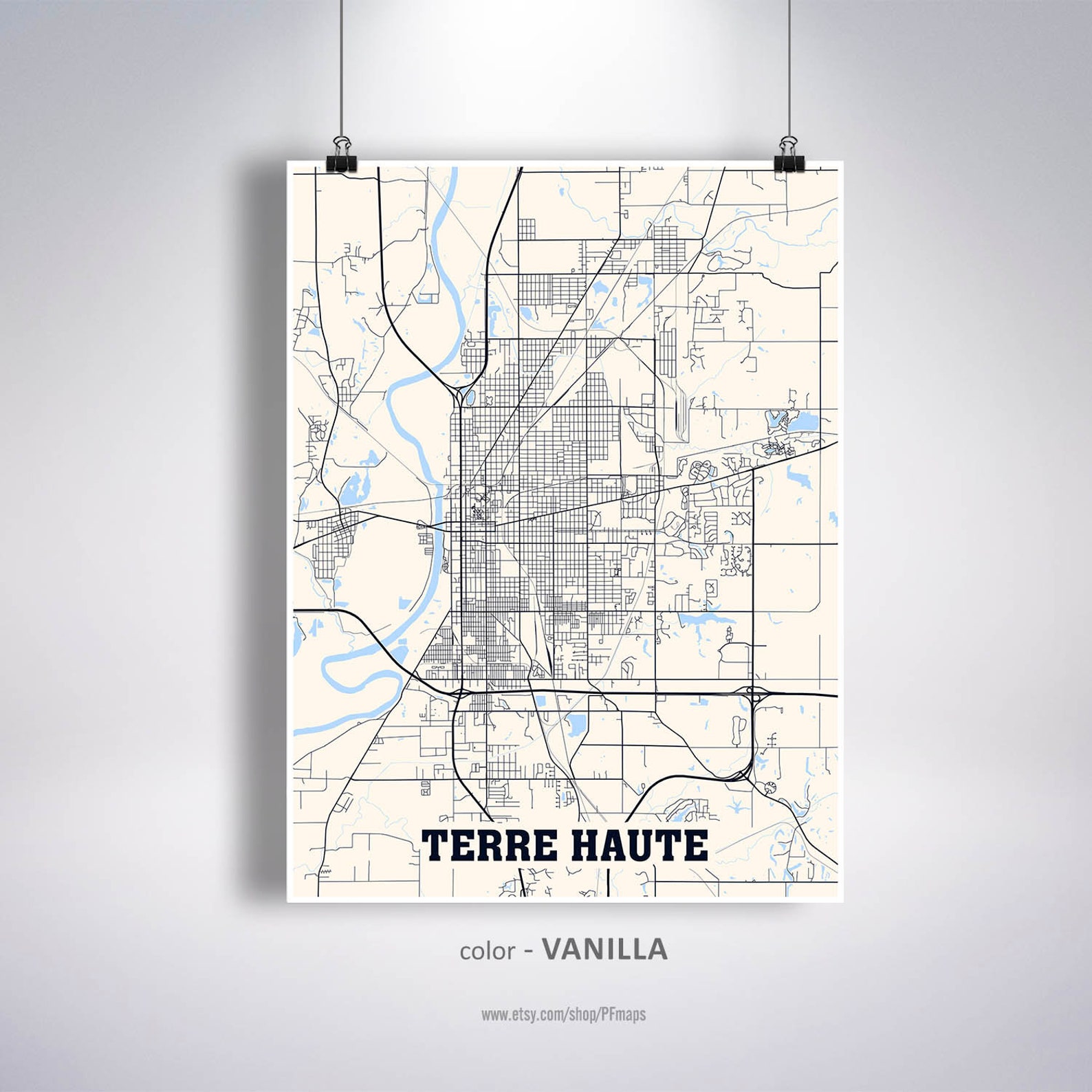 Terre Haute Map Print Terre Haute City Map Indiana IN USA  Etsy