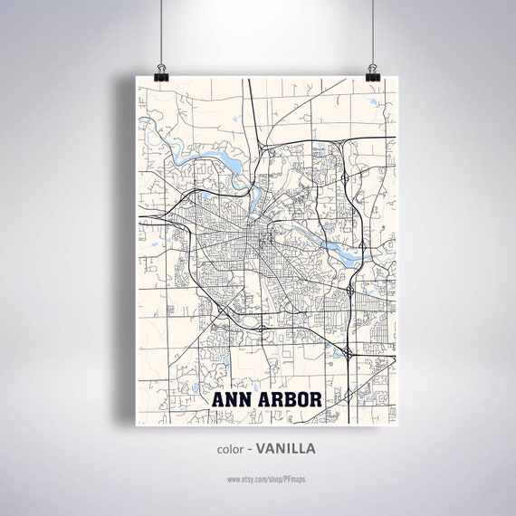 Ann Arbor Map Print Ann Arbor City Map Michigan MI USA Map - Etsy