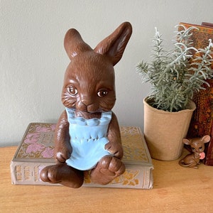 Vintage Bunny Shelf-Sitter, Vintage Ceramic Shelf Sitter, Easter Shelf Decor, Vintage Chocolate Bunny Shelf Sitter, Retro Easter