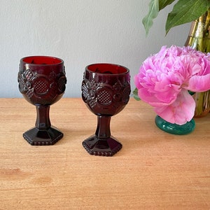 Vintage Avon, Vintage Avon Cape Cod Ruby Goblets, Set of 2 Avon Glasses, Avon 1876 Cape Code Replacements, Dessert Wine Glasses, Red Glasses